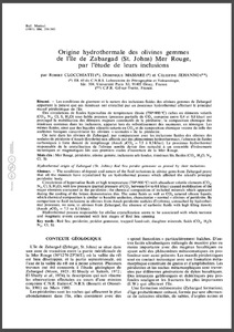 Origine hydrothermale des olivines gemmes de l’ile de Zabargad (St. John), Mer Rouge, par l’etude de leurs inclusions